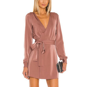 NBD Wrap Mini Dress SMALL Satin Plunging Cocktail Revolve Designer $218 NEW